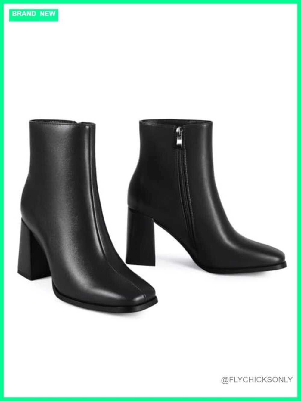 Women's Square Toe Ankle Boots Chunky Block Heel Booties Mid Heel Dressy Work - Picture 4 of 6